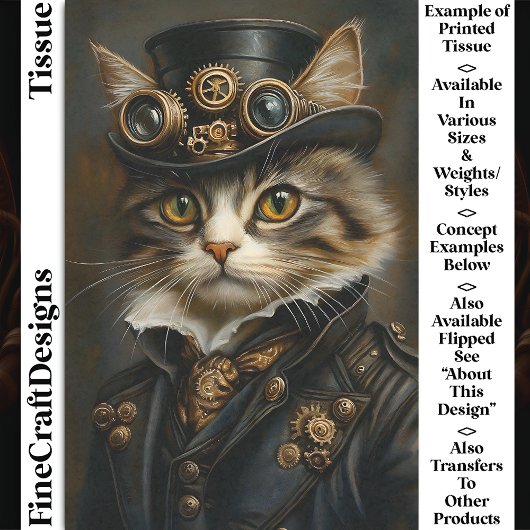 Steampunk Schattige Chic Cat Kitten BR6 Decoupage Tissuepapier