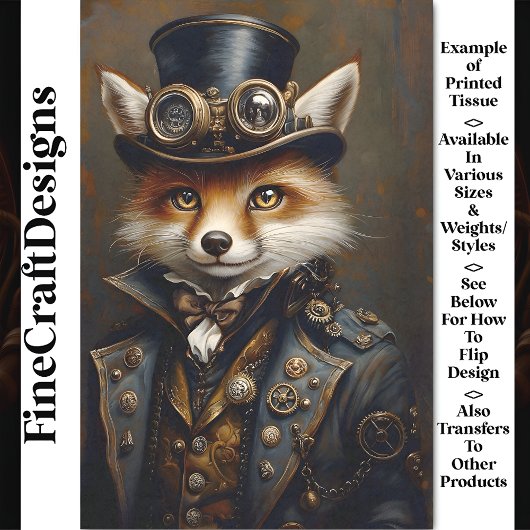 Steampunk Schattige Elegant Fox BR7 Decoupage Tissuepapier