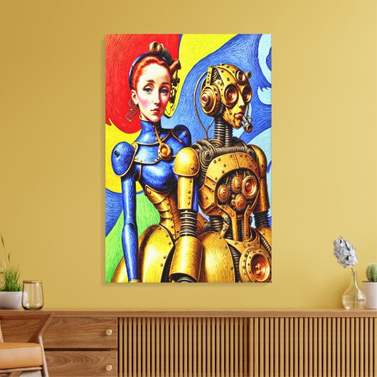 Steampunk Schattige Meisje en Machine Vriend Canvas Afdruk (Insitu (Woonkamer))
