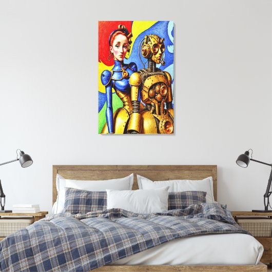 Steampunk Schattige Meisje en Machine Vriend Canvas Afdruk (Insitu (Slaapkamer))