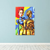 Steampunk Schattige Meisje en Machine Vriend Canvas Afdruk (Insitu (Houten vloer))