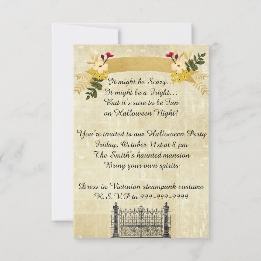 Steampunk schedel bloemenschrijven Halloween 3,5"  Kaart (Achterkant)