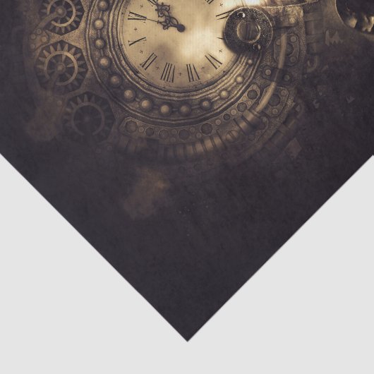 Steampunk schedel en klok tissuepapier (Detail)