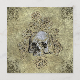 Steampunk Schedel en Rozen Goth Huwelijk Kaart