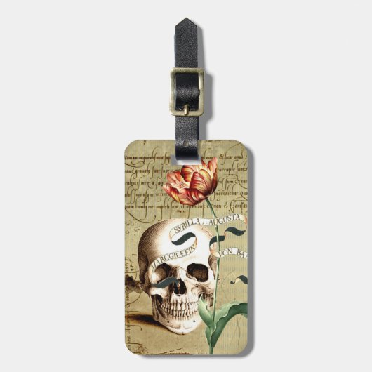 Steampunk schedel Floral Halloween Bagagelabel (Voorkant verticaal)