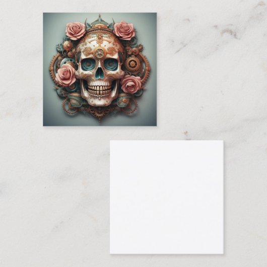 Steampunk schedel met bloemen achtergrond vierkante visitekaartje (Voorkant / Achterkant)
