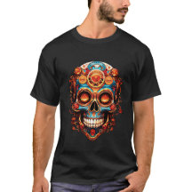 Steampunk Schedelontwerp op een Zwarte Kort Sleeve
