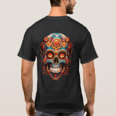 Steampunk Schedelontwerp op een Zwarte Kort Sleeve T-shirt (Achterkant)