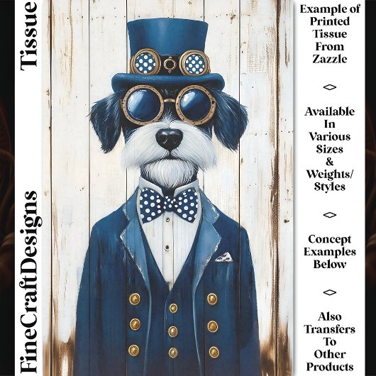 Steampunk Schnauzer Dog, Navy Blue DE7 Decoupage Tissuepapier