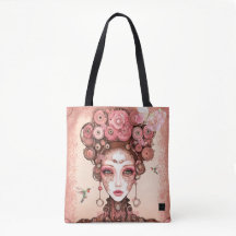 STEAMPUNK  SCHOONHEIDSPOP GEZICHT ROZE CANVAS TAS