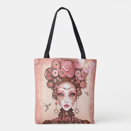 STEAMPUNK  SCHOONHEIDSPOP GEZICHT ROZE CANVAS TAS (Achterkant)