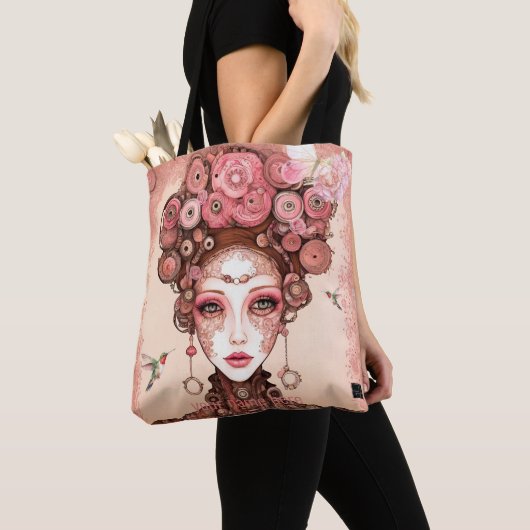 STEAMPUNK  SCHOONHEIDSPOP GEZICHT ROZE CANVAS TAS (Dichtbij)