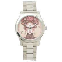  STEAMPUNK SCHOONHEIDSPOP GEZICHT ROZE OP METAAL