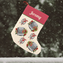 Steampunk-schrijfmachine en tandwielen met Kerstmi Kleine Kerstsok