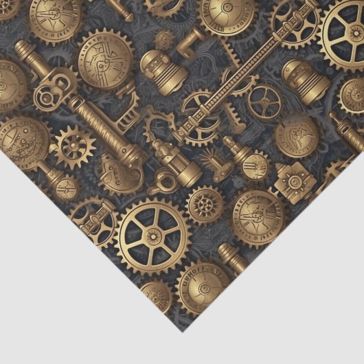 Steampunk schroeven en tandwielpatroon tissuepapier (Detail)