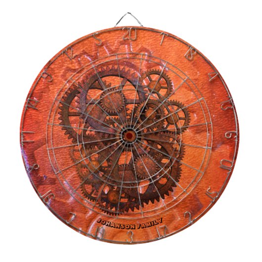Steampunk Scifi Gears Oranje 19e eeuw Dartbord (Voorkant)
