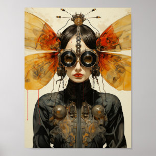 Steampunk Scifi Insect Vrouw Poster