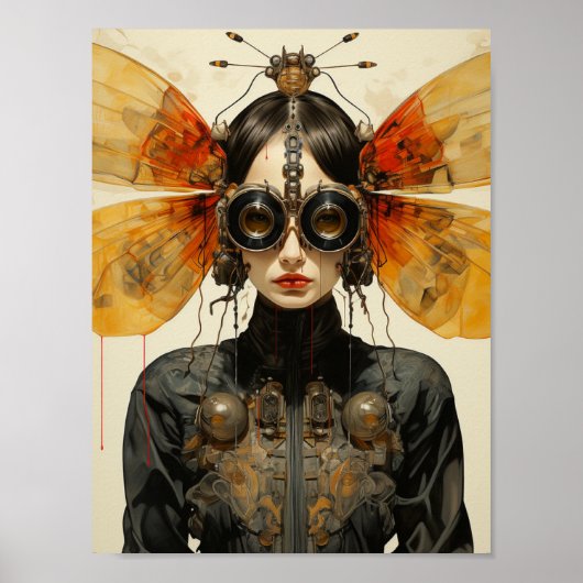 Steampunk Scifi Insect Vrouw Poster (Voorkant)