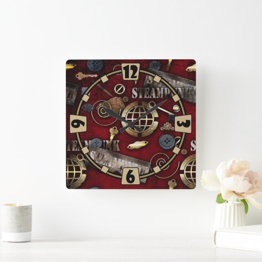 Steampunk, scrapbooking vierkante klok (Huis)