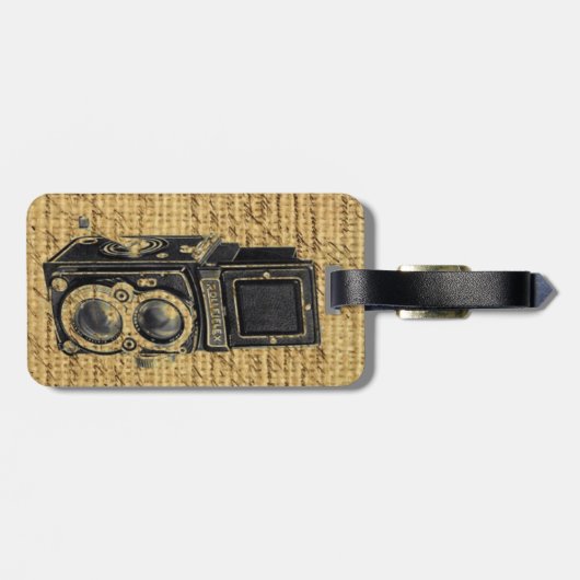 Steampunk scripts Burlap antiek camera Bagagelabel (Achterkant horizontaal)
