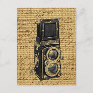 Steampunk  scripts Burlap antiek camera Briefkaart
