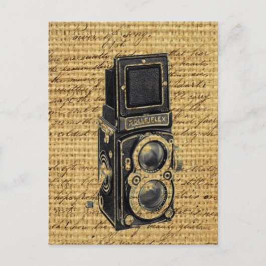 Steampunk  scripts Burlap antiek camera Briefkaart (Voorkant)