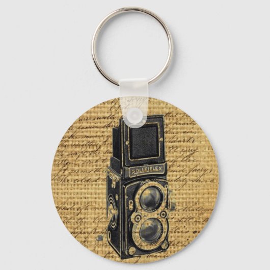 Steampunk scripts Burlap antiek camera Sleutelhanger (Voorkant)