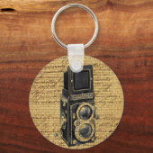 Steampunk scripts Burlap antiek camera Sleutelhanger (Voorkant)