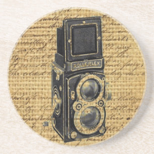 Steampunk  scripts Burlap antiek camera Zandsteen Onderzetter