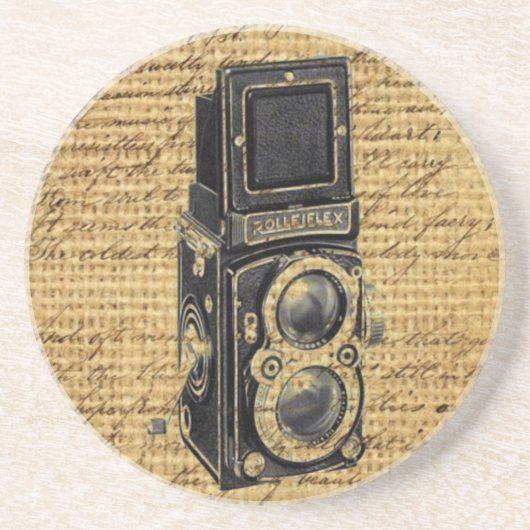 Steampunk scripts Burlap antiek camera Zandsteen Onderzetter (Voorkant)