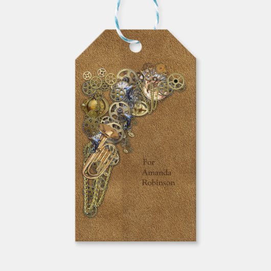 Steampunk sculpturen op Suede Cadeaulabel (Voorkant)