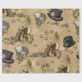 Steampunk-sculpturen op Tan Leather Texture Cadeaupapier (Vlak)