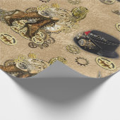 Steampunk-sculpturen op Tan Leather Texture Cadeaupapier (Hoek)