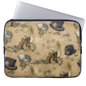 Steampunk-sculpturen op Tan Leather Texture Laptop Sleeve (Voorkant)
