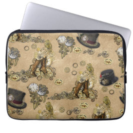 Steampunk-sculpturen op Tan Leather Texture Laptop Sleeve