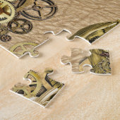 Steampunk-sculpturen op Tan Leather Texture Legpuzzel (Zijkant)