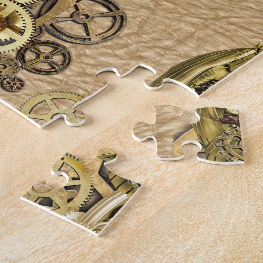 Steampunk-sculpturen op Tan Leather Texture Legpuzzel (Zijkant)