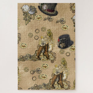 Steampunk-sculpturen op Tan Leather Texture Legpuzzel