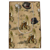 Steampunk-sculpturen op Tan Leather Texture Medium Cadeauzakje (Achterkant)