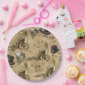 Steampunk-sculpturen op Tan Leather Texture Papieren Bordje (Feest)