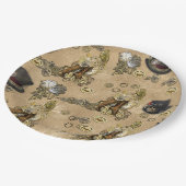 Steampunk-sculpturen op Tan Leather Texture Papieren Bordje (Gekanteld)