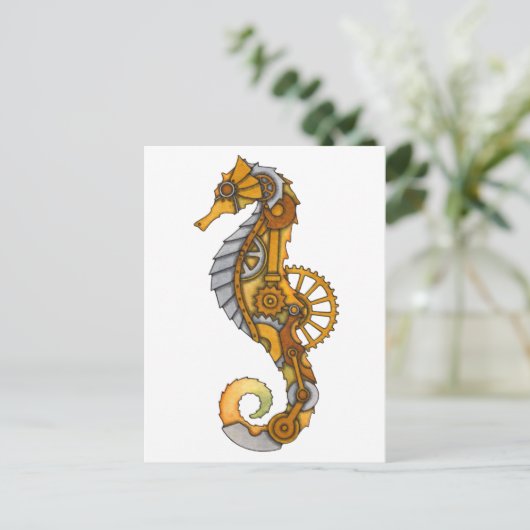 Steampunk Seahorse Briefkaart (Staand voorkant)