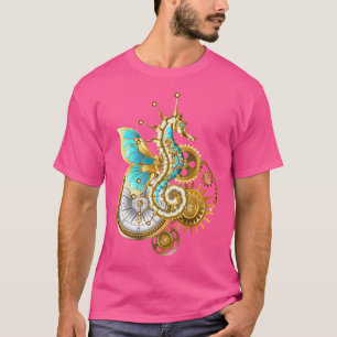 Steampunk Seahorse Middeleeuws Design Art Seahorse T-shirt