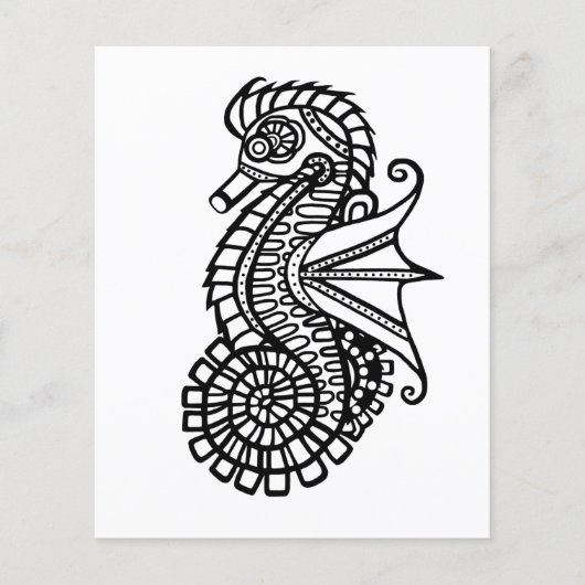 Steampunk Seahorse Stencil Color me in papier (Voorkant)