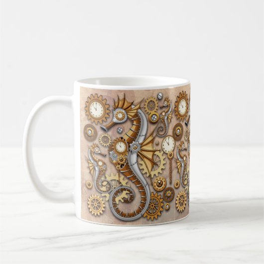 Steampunk Seahorse Surreal Art Koffiemok (Links)