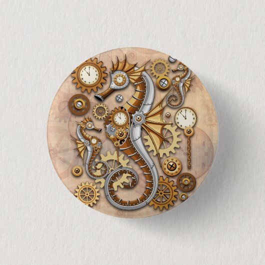 Steampunk Seahorse  Surreal Art Ronde Button 3,2 Cm (Voorkant)