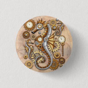 Steampunk Seahorse Surreal Art Ronde Button 3,2 Cm