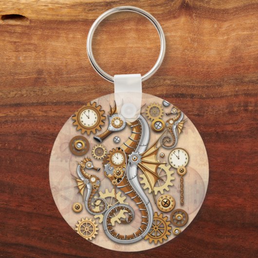 Steampunk Seahorse  Surreal Art Sleutelhanger (Voorkant)