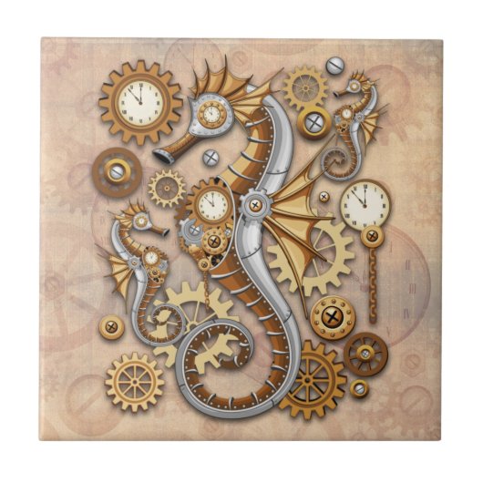 Steampunk Seahorse  Surreal Art Tegeltje (Voorkant)