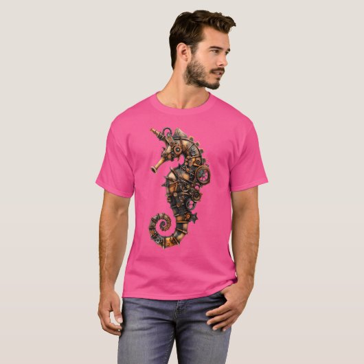 Steampunk Seahorse Unieke Mechanische Kunst Print  T-shirt (Voorkant volledig)
